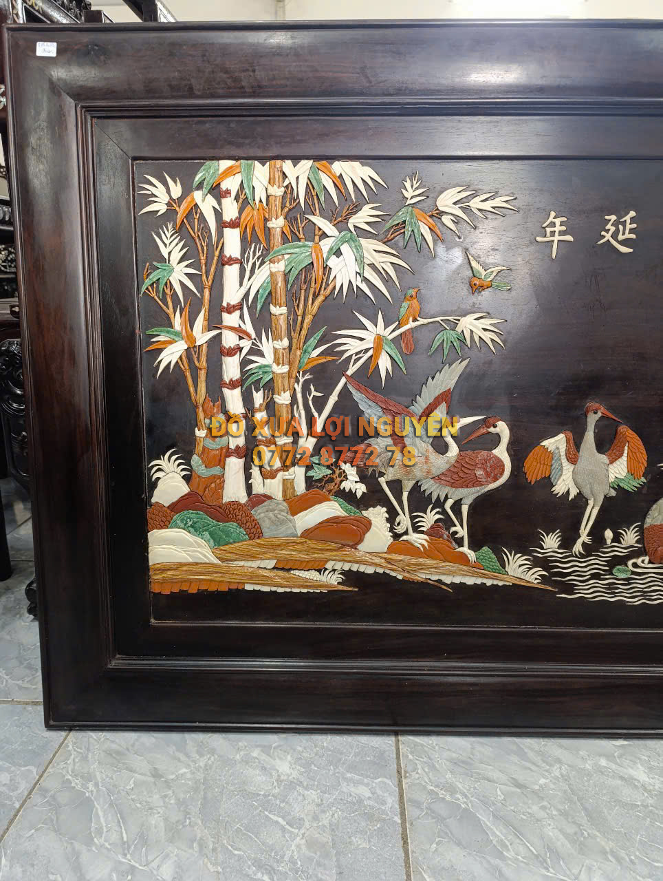 Tranh bách điểu chầu hoàng, gỗ trắc ta xưa