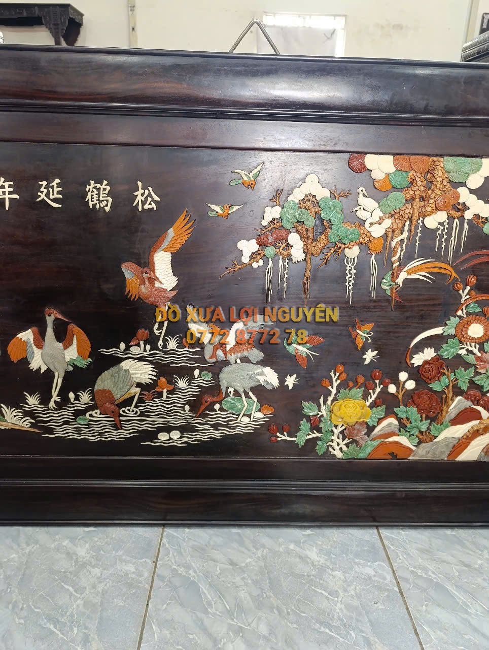 Tranh bách điểu chầu hoàng, gỗ trắc ta xưa