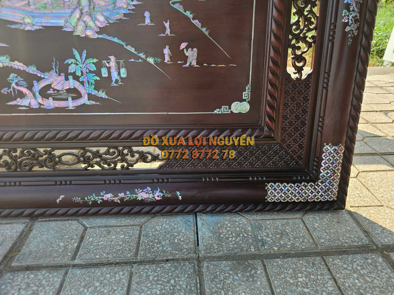 Tranh vinh quy bái tổ khảm ốc đỏ VIP. Gỗ gõ mật