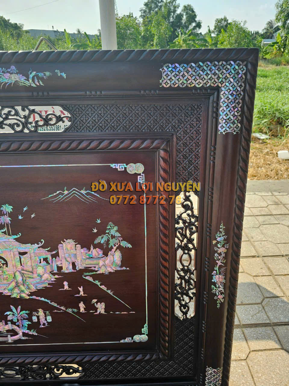 Tranh vinh quy bái tổ khảm ốc đỏ VIP. Gỗ gõ mật