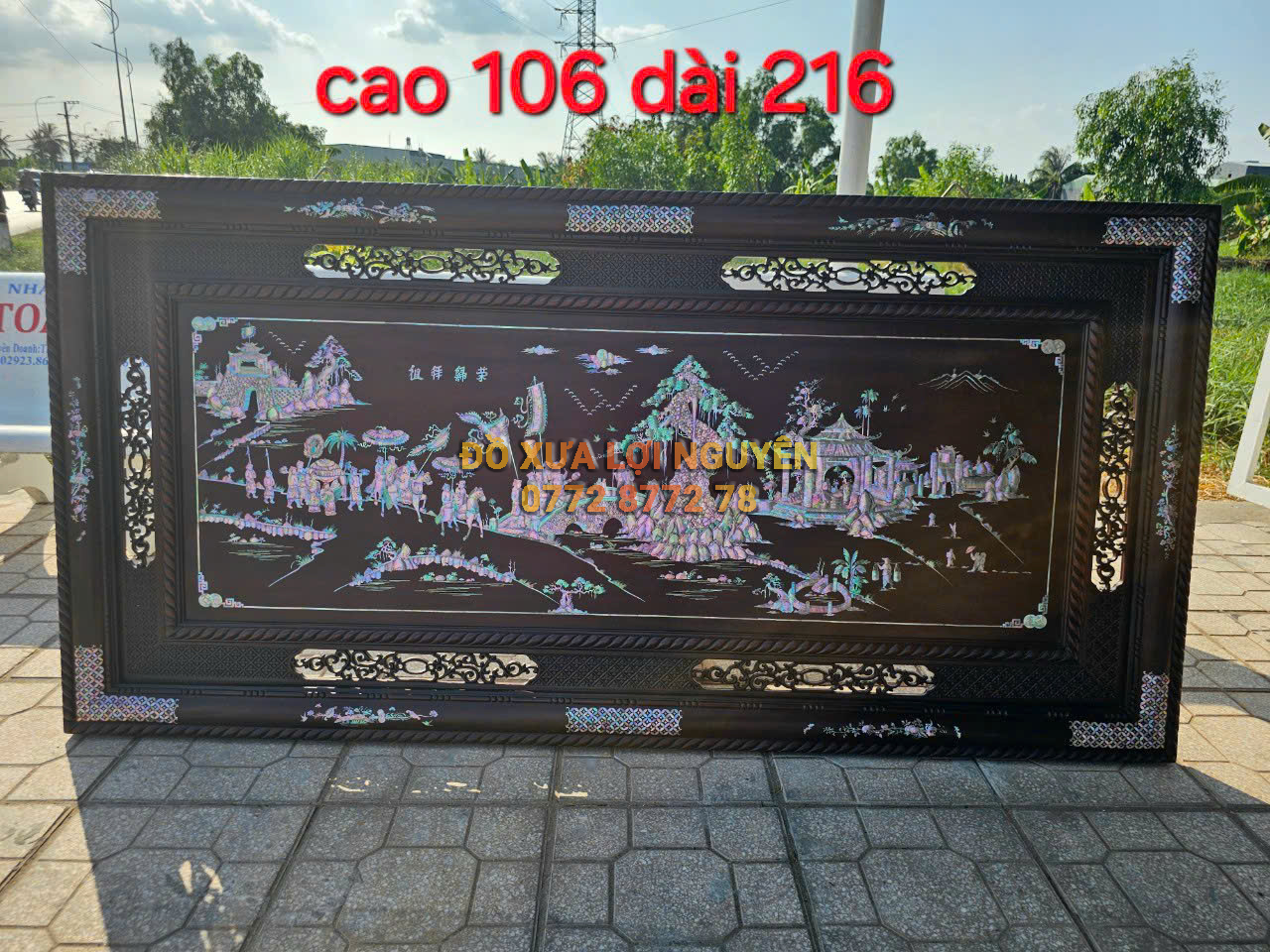 Tranh vinh quy bái tổ khảm ốc đỏ VIP. Gỗ gõ mật