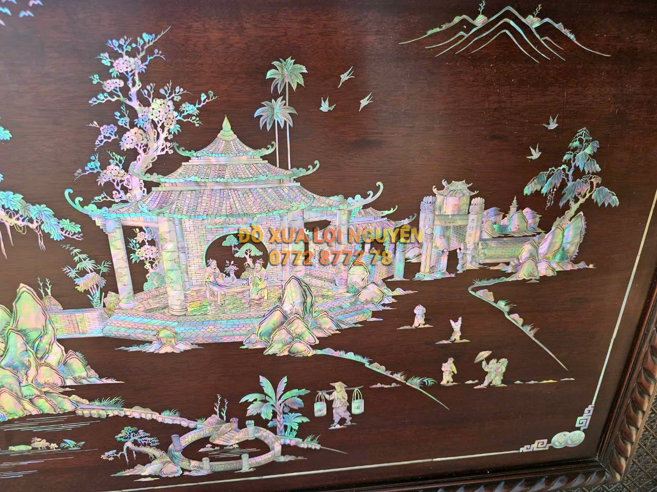 Tranh vinh quy bái tổ khảm ốc đỏ VIP. Gỗ gõ mật