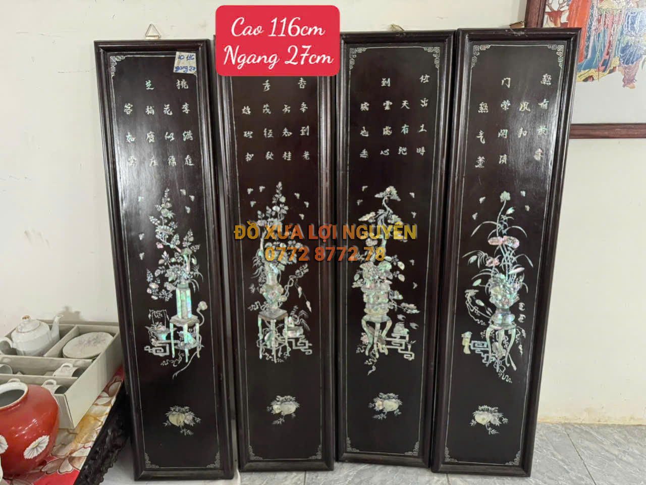 Tranh tứ bình, gỗ gõ mật