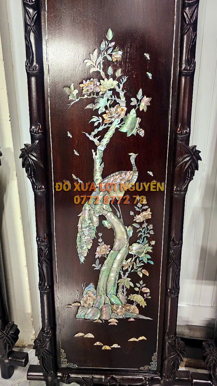 Tranh tứ quý cẩn ốc Singapore, gỗ gõ mật