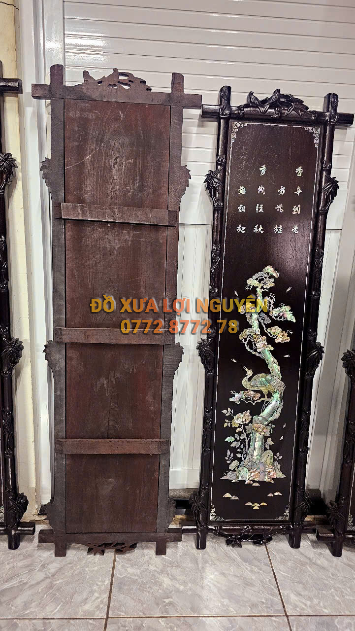 Tranh tứ quý cẩn ốc Singapore, gỗ gõ mật