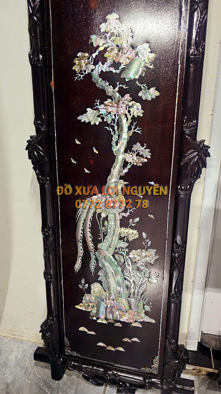 Tranh tứ quý cẩn ốc Singapore, gỗ gõ mật