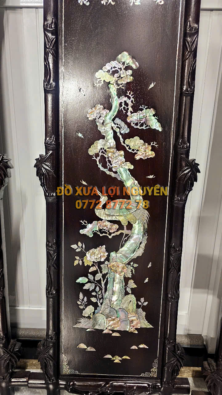 Tranh tứ quý cẩn ốc Singapore, gỗ gõ mật