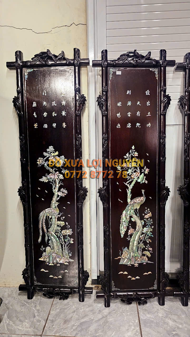 Tranh tứ quý cẩn ốc Singapore, gỗ gõ mật