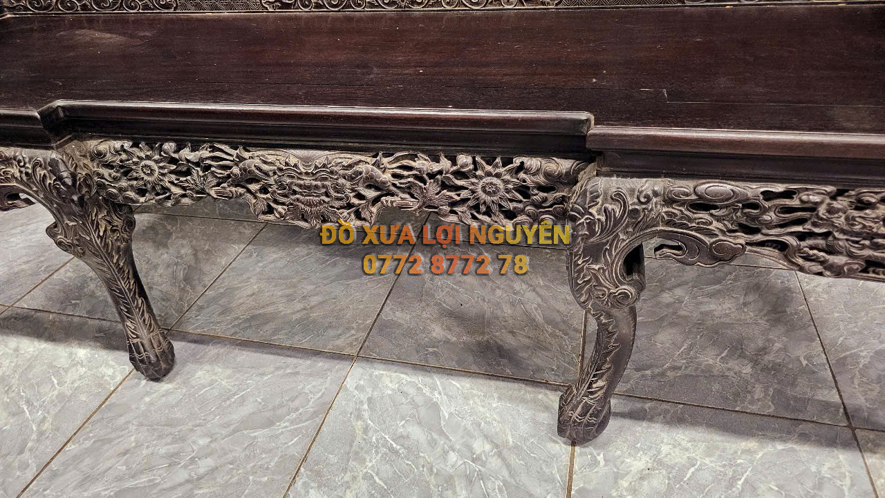 Trường kỷ long phụng, gỗ gõ mật, 3 món, trạm đục sắc nét