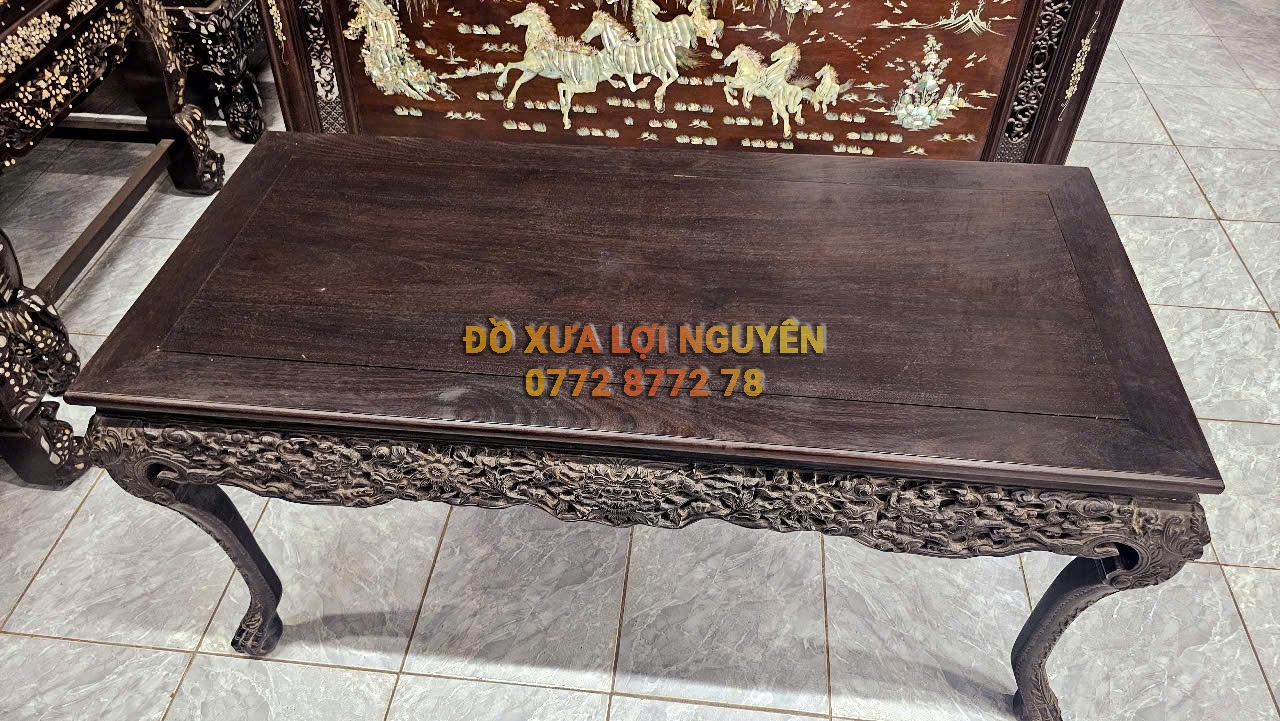 Trường kỷ long phụng, gỗ gõ mật, 3 món, trạm đục sắc nét