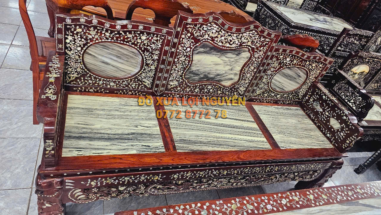 Trường kỷ cẩm lai 3 món, cẩn ốc đẹp