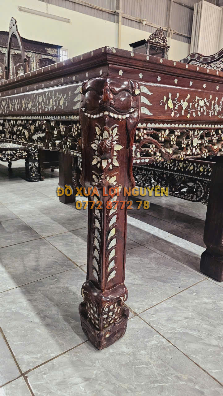 Trường kỷ cẩm lai 3 món, cẩn ốc đẹp