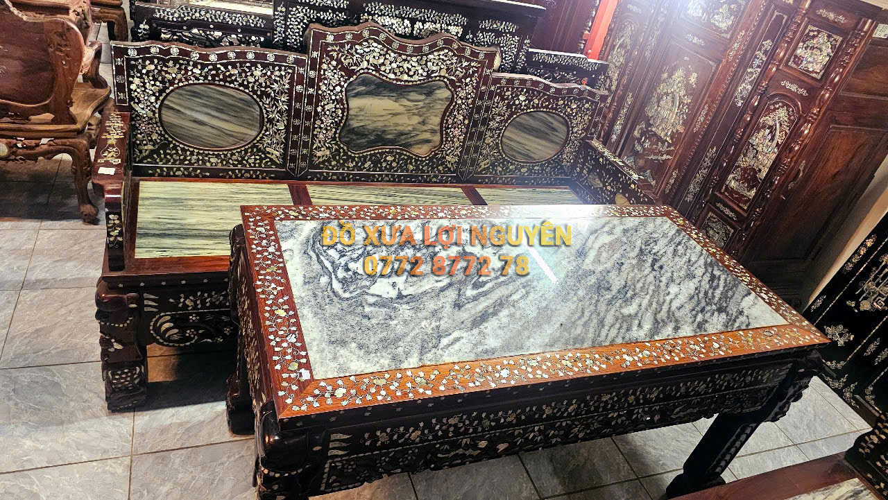 Trường kỷ cẩm lai 3 món, cẩn ốc đẹp