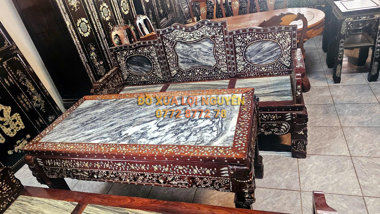 Trường kỷ cẩm lai 3 món, cẩn ốc đẹp