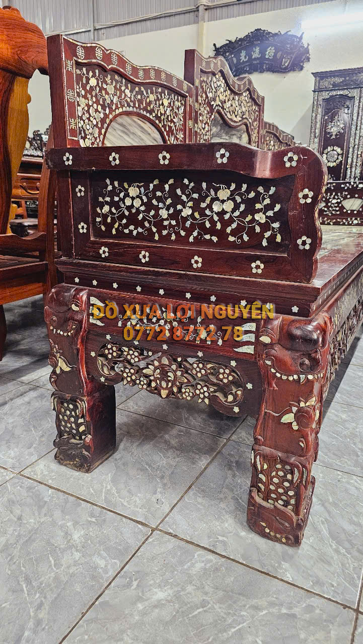 Trường kỷ cẩm lai 3 món, cẩn ốc đẹp