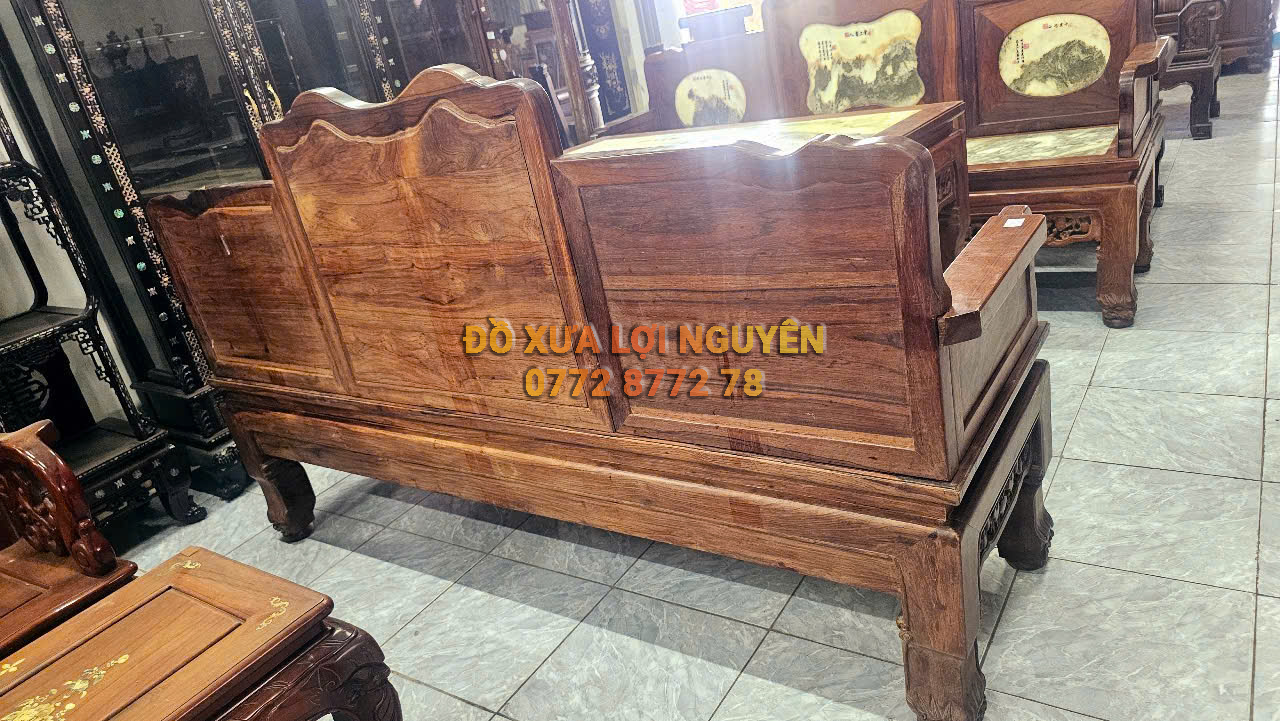 Trường kỷ gỗ cẩm lai xưa 3 món, mặt đá tàu