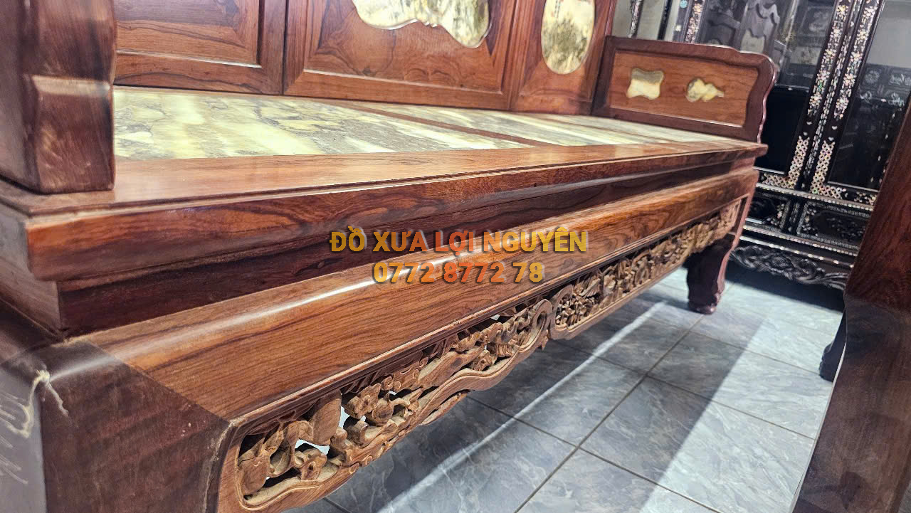 Trường kỷ gỗ cẩm lai xưa 3 món, mặt đá tàu