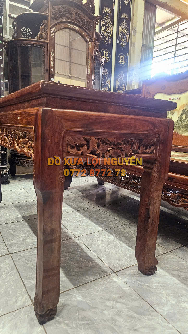 Trường kỷ gỗ cẩm lai xưa 3 món, mặt đá tàu