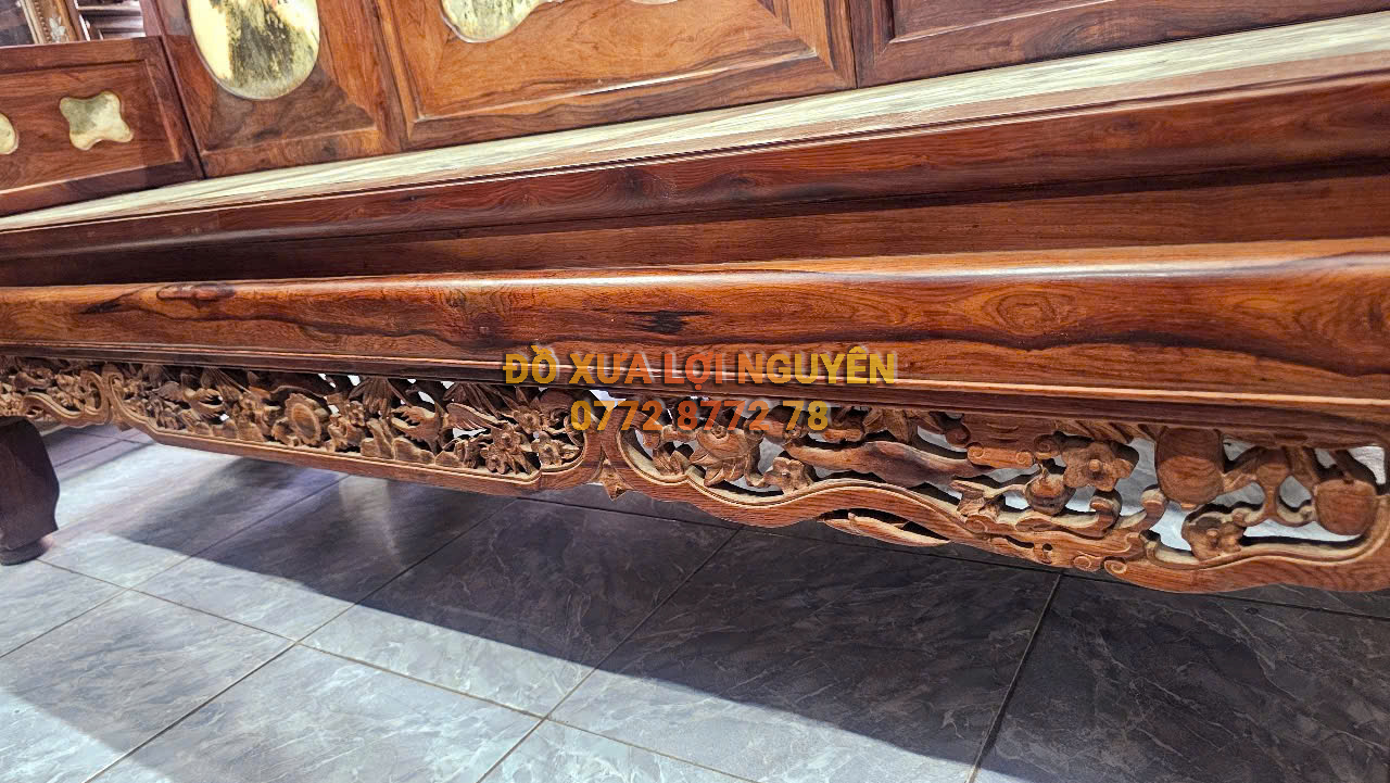 Trường kỷ gỗ cẩm lai xưa 3 món, mặt đá tàu