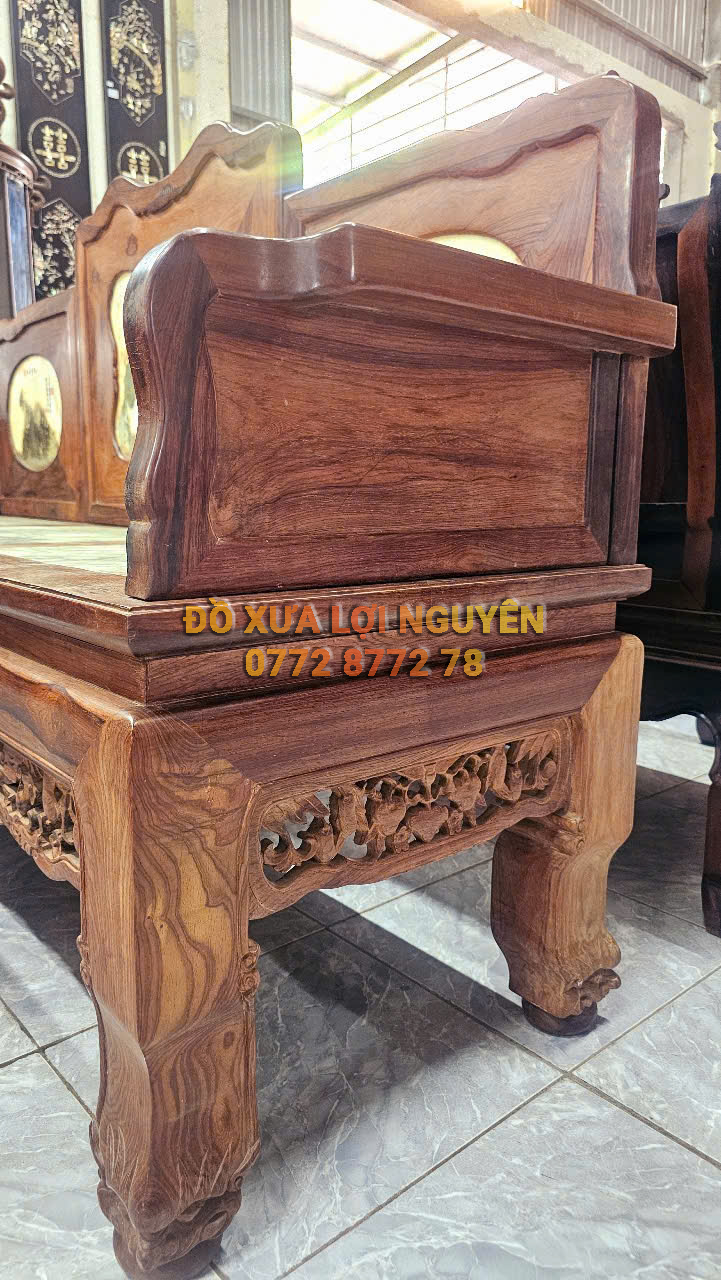 Trường kỷ gỗ cẩm lai xưa 3 món, mặt đá tàu