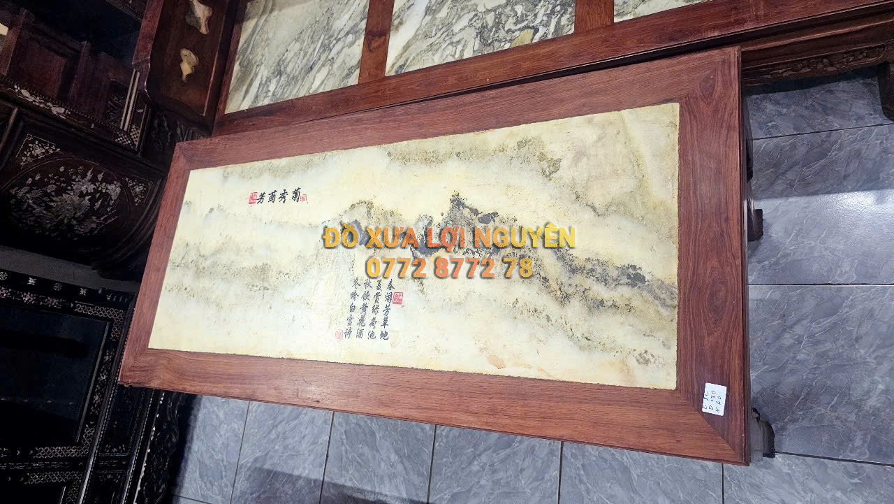 Trường kỷ gỗ cẩm lai xưa 3 món, mặt đá tàu