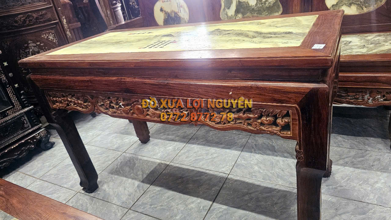 Trường kỷ gỗ cẩm lai xưa 3 món, mặt đá tàu