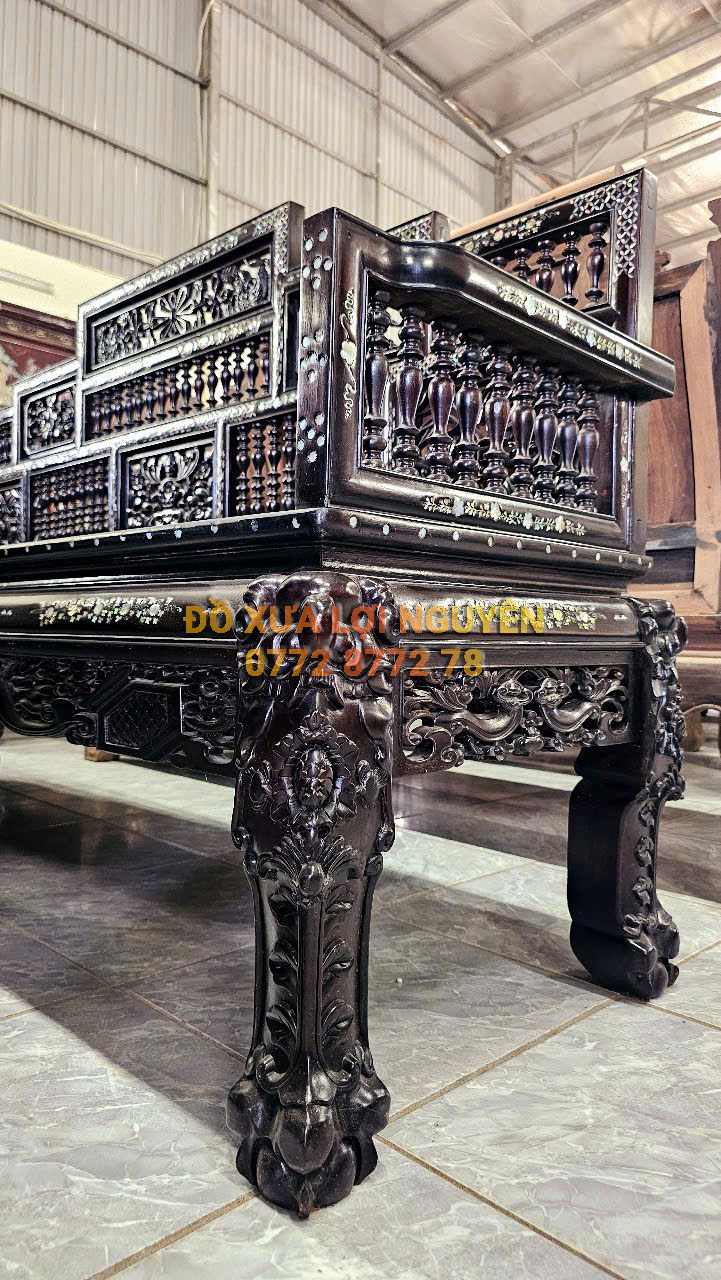 Trường kỷ song tiện ngũ sơn, gỗ gõ mật, cẩn ốc xà cừ