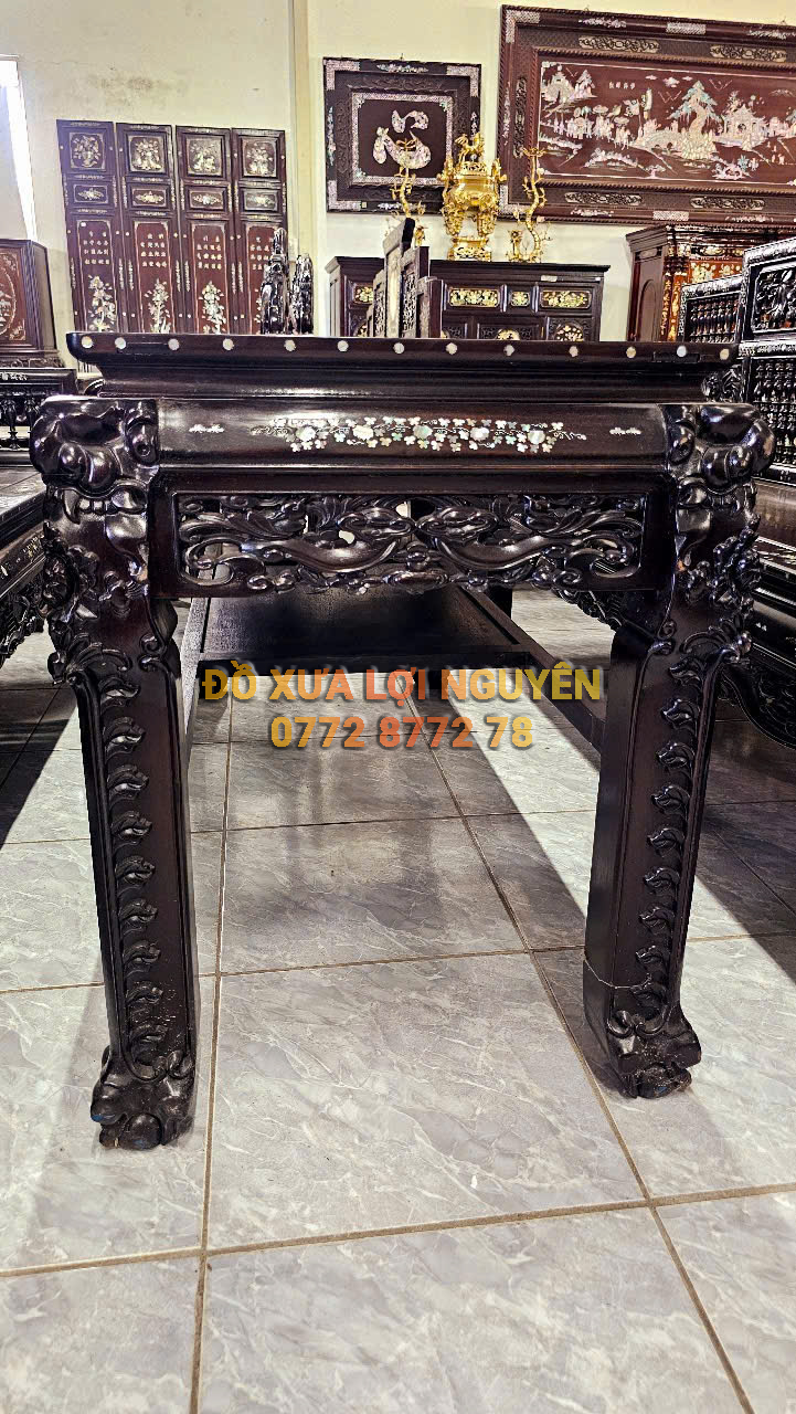 Trường kỷ song tiện ngũ sơn, gỗ gõ mật, cẩn ốc xà cừ