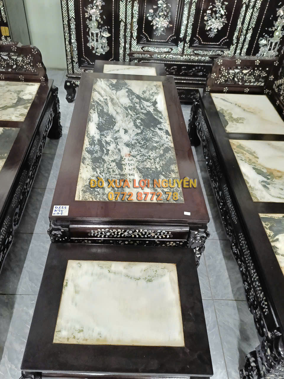 Trường kỷ gỗ gõ mật 5 món, cẩn ốc đẹp, giá hữu nghị