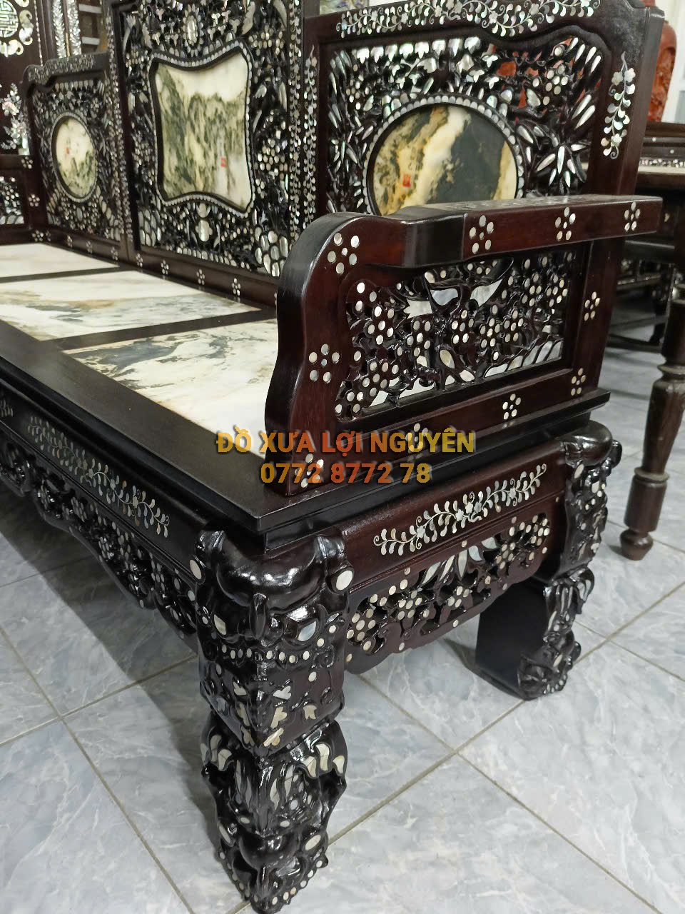 Trường kỷ gỗ gõ mật 5 món, cẩn ốc đẹp, giá hữu nghị