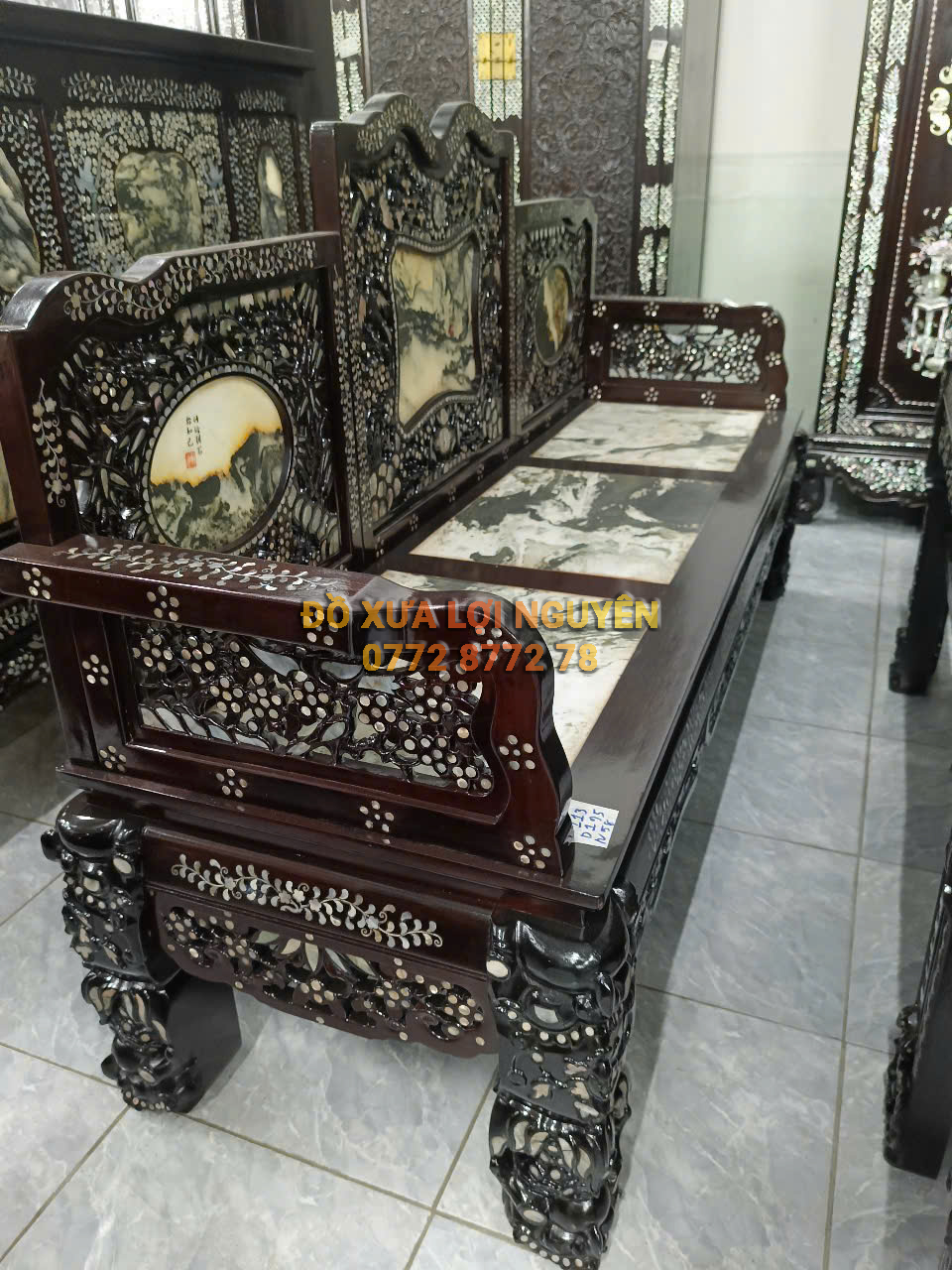 Trường kỷ gỗ gõ mật 5 món, cẩn ốc đẹp, giá hữu nghị