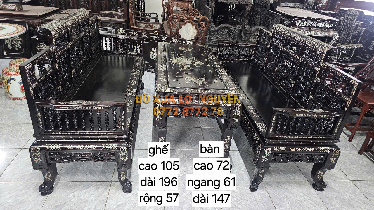 Trường kỷ song tiện vai cuộn, 3 món, cẩn ốc vip