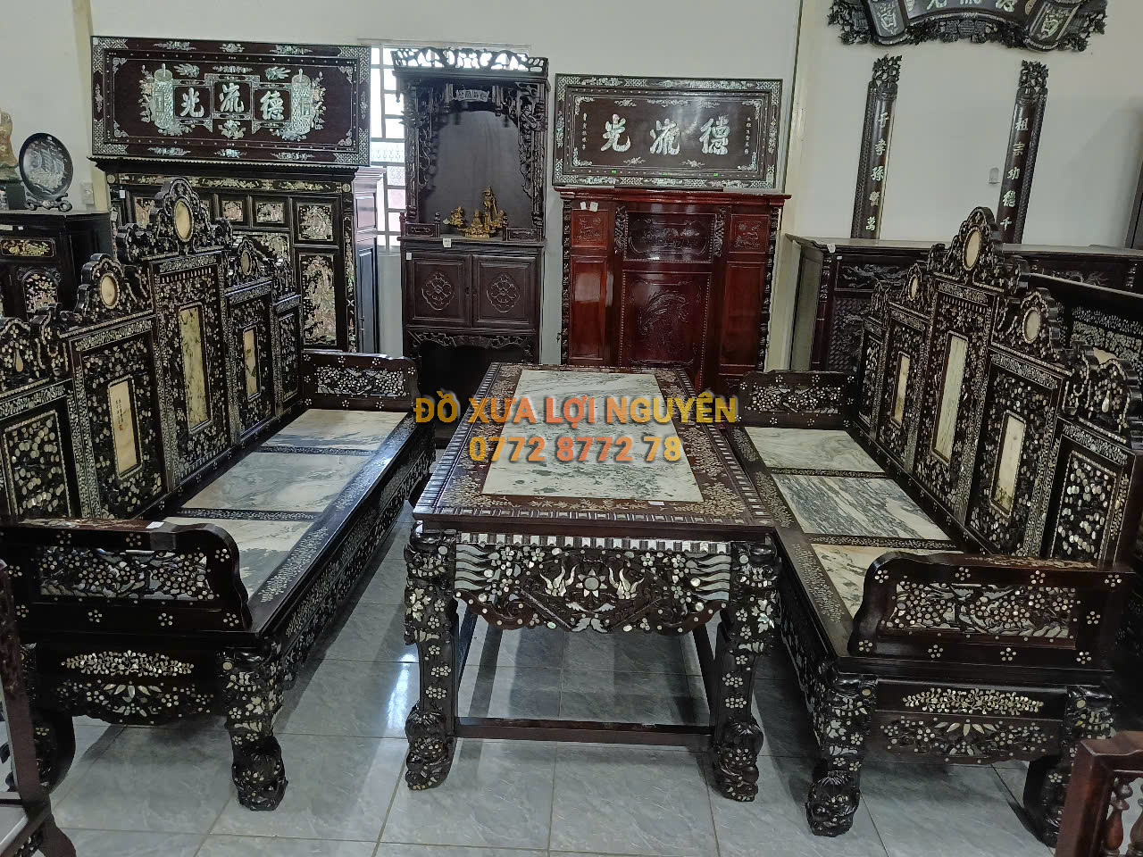 Trường kỷ ngũ sơn đại, cẩn ốc tứ diện, gỗ gõ mật