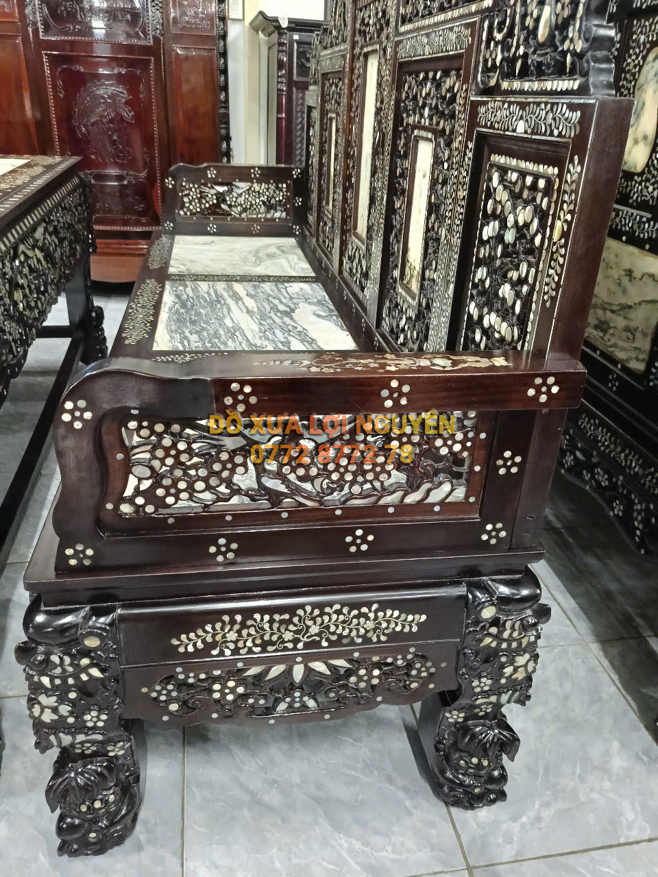 Trường kỷ ngũ sơn đại, cẩn ốc tứ diện, gỗ gõ mật