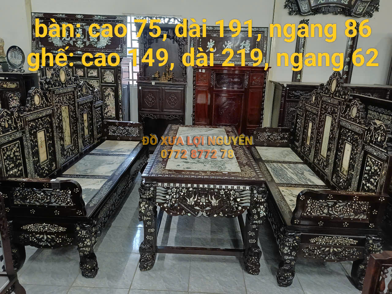 Trường kỷ ngũ sơn đại, cẩn ốc tứ diện, gỗ gõ mật