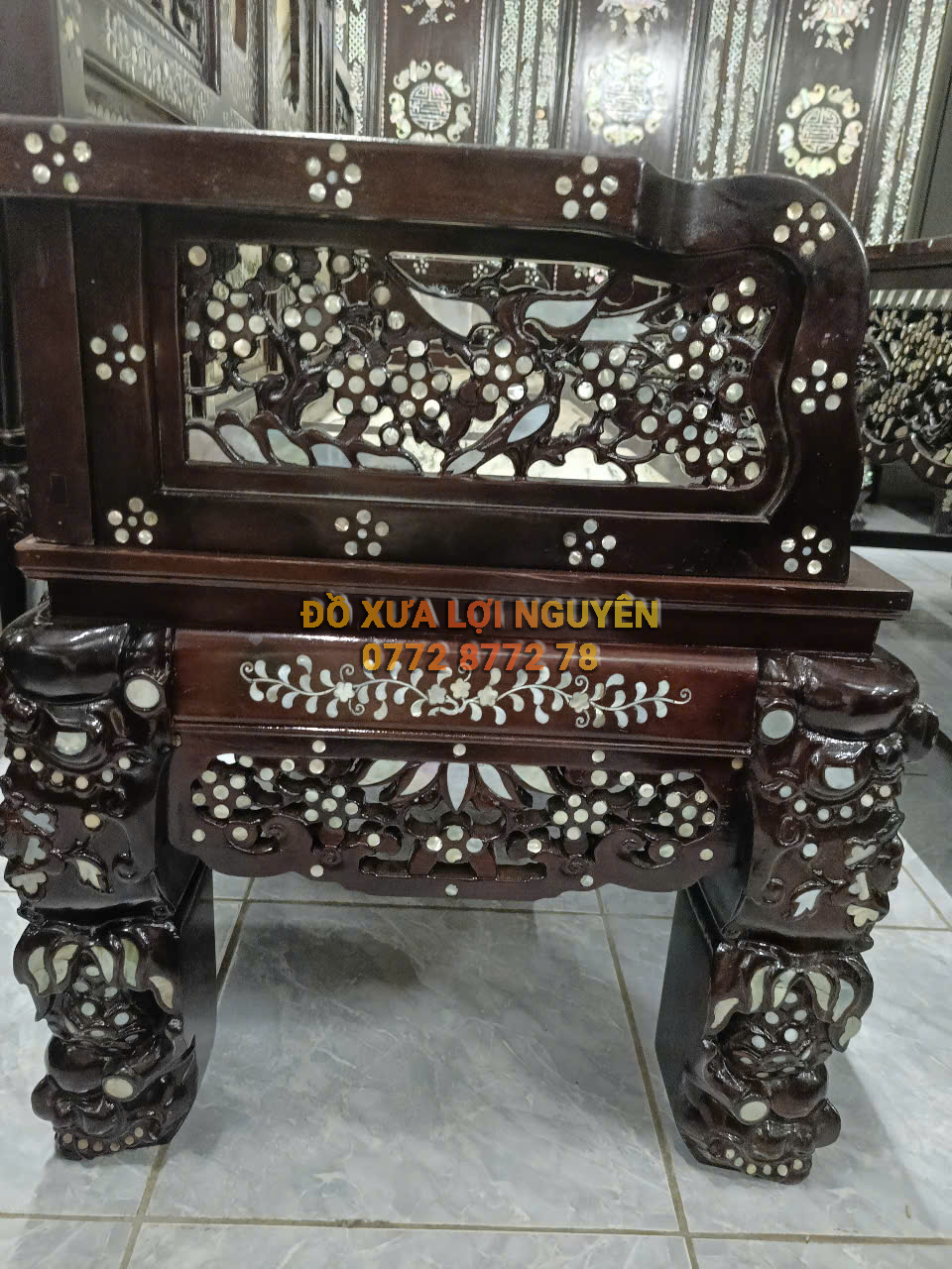 Trường kỷ đại sơn 3 món, gỗ gõ mật, cẩn ốc tứ diện