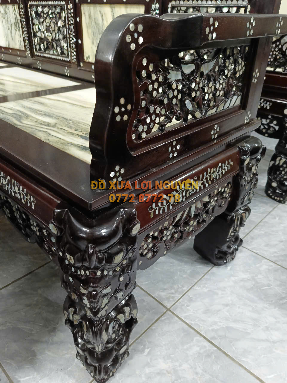 Trường kỷ đại sơn 3 món, gỗ gõ mật, cẩn ốc tứ diện