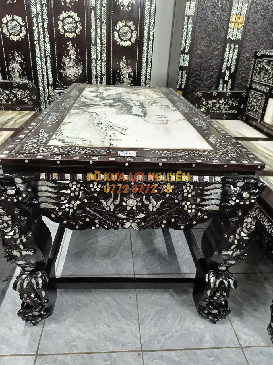 Trường kỷ đại sơn 3 món, gỗ gõ mật, cẩn ốc tứ diện