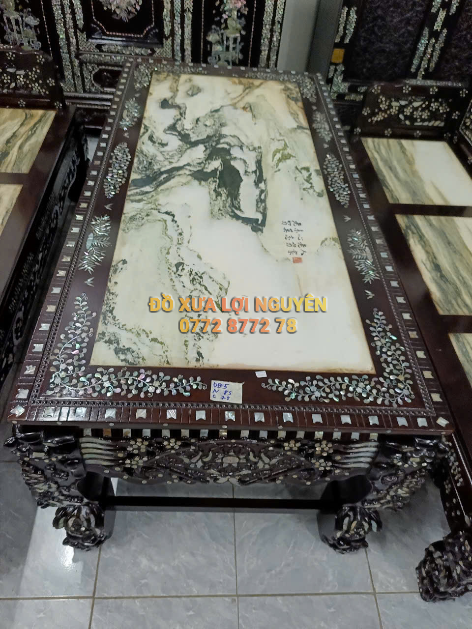 Trường kỷ đại sơn 3 món, gỗ gõ mật, cẩn ốc tứ diện