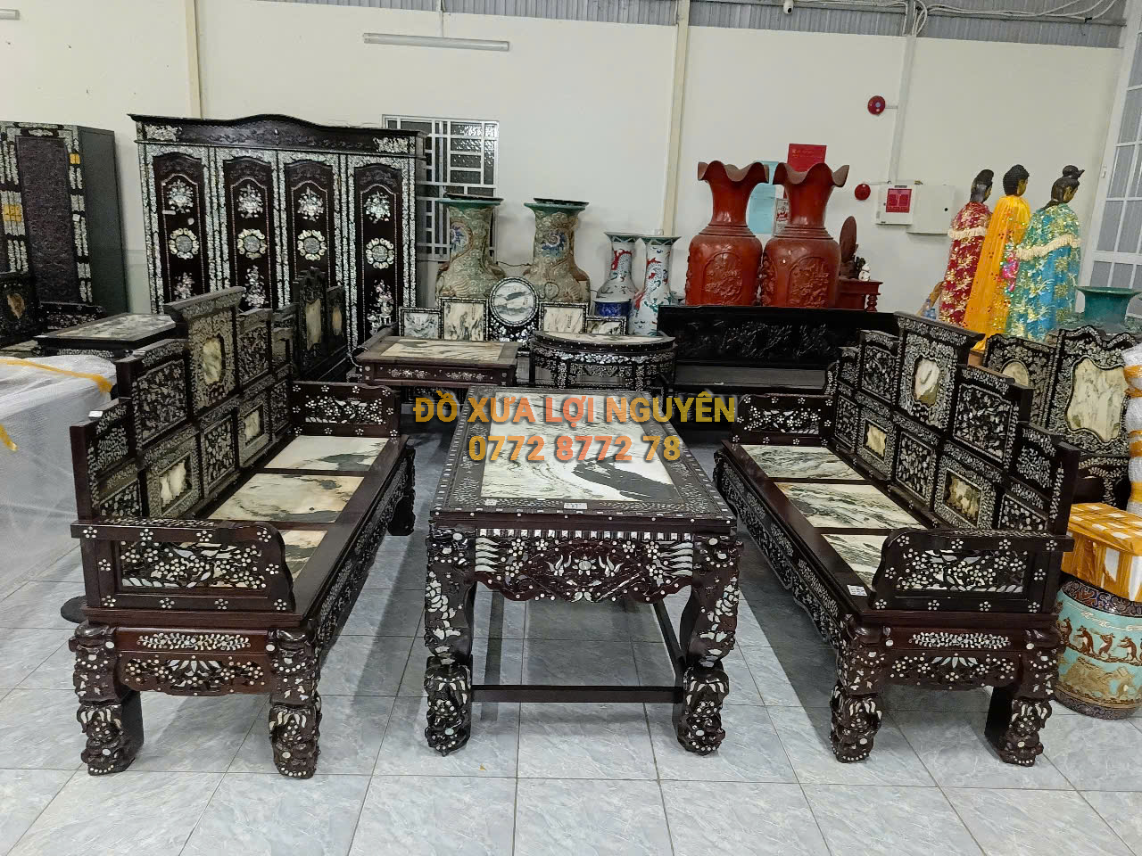 Trường kỷ ngũ sơn 3 món, cẩn ốc tứ diện, giá hữu nghị