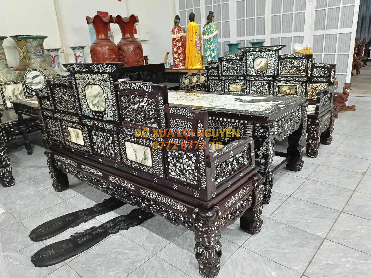 Trường kỷ ngũ sơn 3 món, cẩn ốc tứ diện, giá hữu nghị