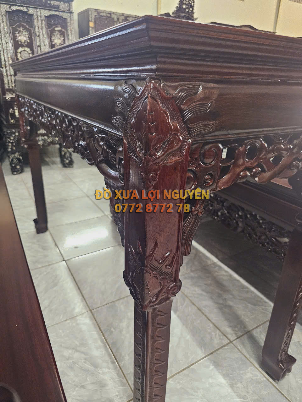 Trường kỷ gỗ gõ mật, mặt đá tàu xưa, 3 món