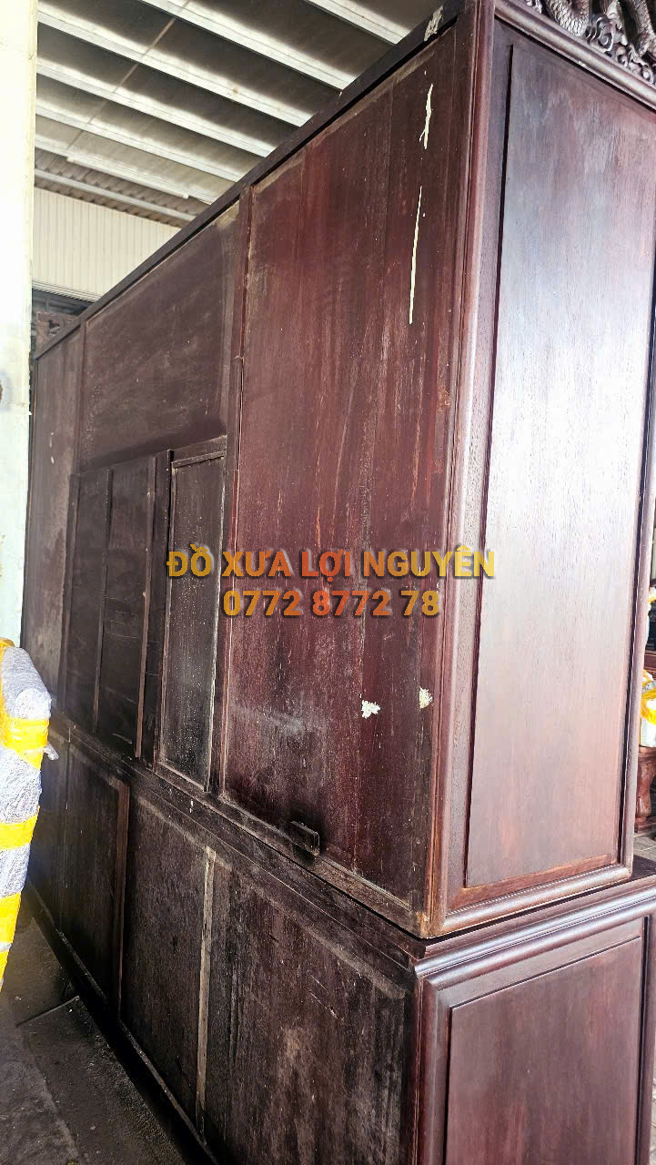 Tủ trạm đục chim phụng hoàng, gỗ gõ mật xưa