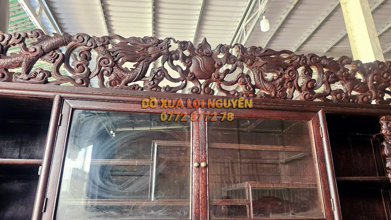 Tủ trạm đục chim phụng hoàng, gỗ gõ mật xưa