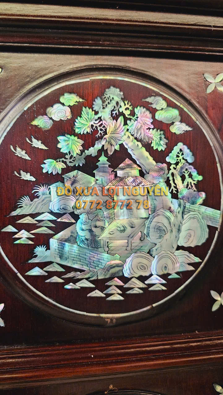 Tủ thờ gỗ gõ mật cẩn ốc Singapore