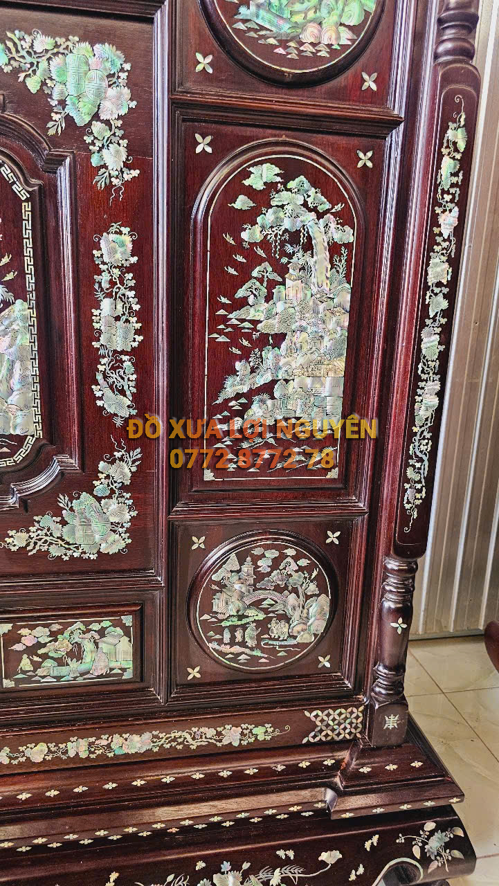 Tủ thờ gỗ gõ mật cẩn ốc Singapore