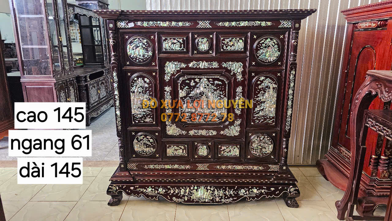 Tủ thờ gỗ gõ mật cẩn ốc Singapore