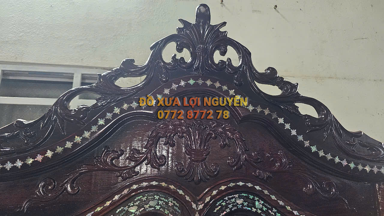 Tủ trưng bày, gỗ cẩm lai, cẩn ốc đỏ siêu vip