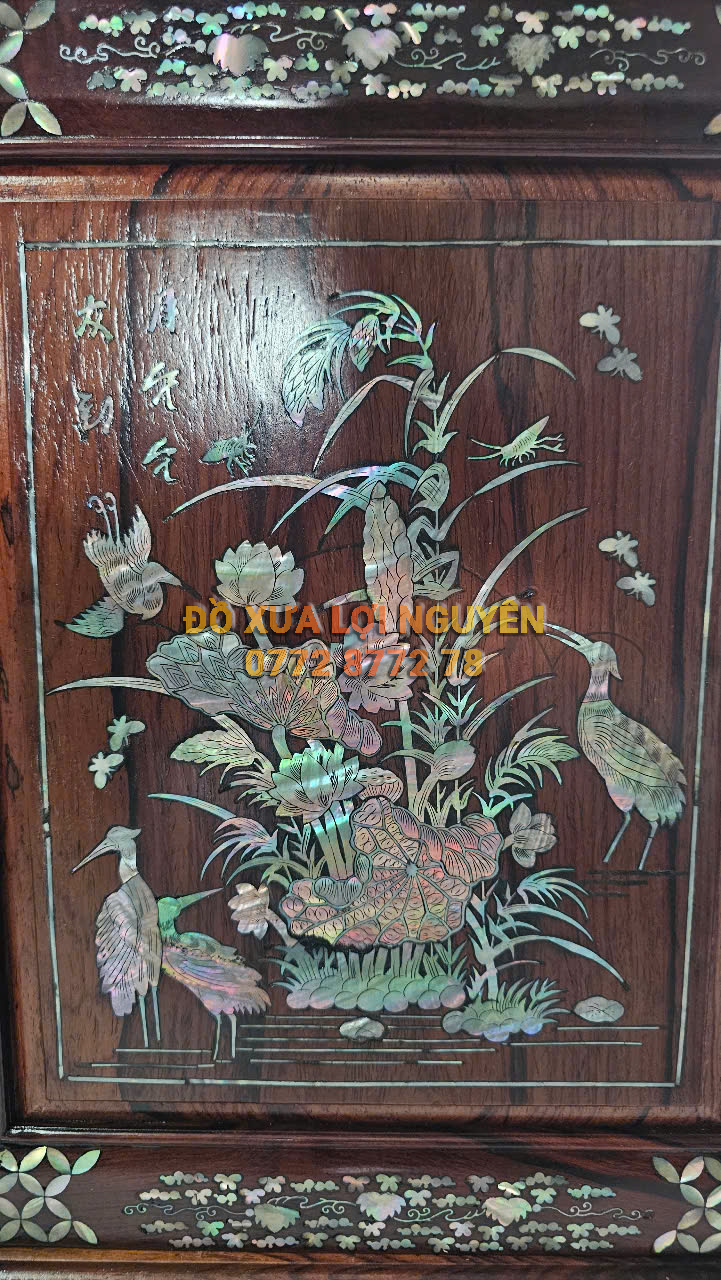 Tủ trưng bày, gỗ cẩm lai, cẩn ốc đỏ siêu vip