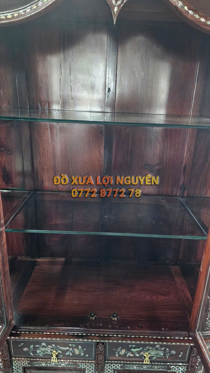 Tủ trưng bày, gỗ cẩm lai, cẩn ốc đỏ siêu vip